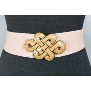 80s Day Lor Stretch Belt Gold Peach Pearl Celtic Knot Buckle Peach 2"x26" Flat